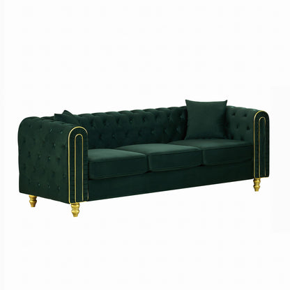 Modern 86 Inch Tufted Velvet And Gold Sofa
