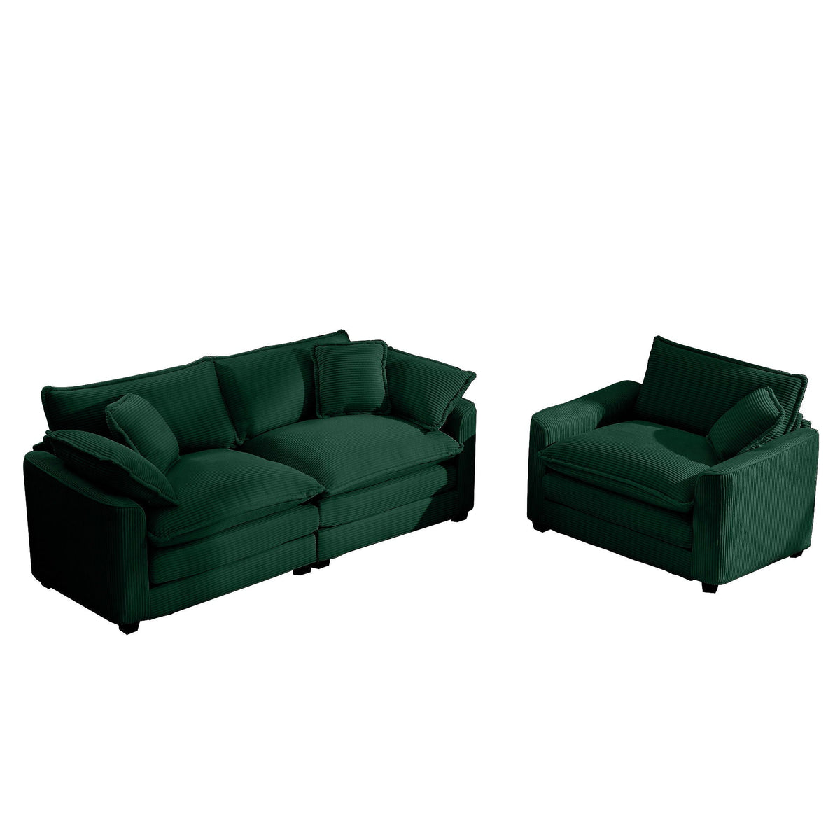 Elegant oversized HouseOfZazla three-piece sectional sofa in emerald green corduroy with seats on Tampa Home & Garden Store