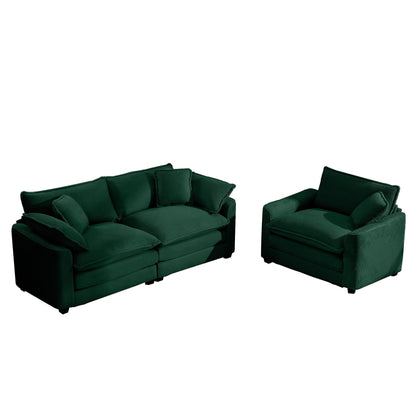 Elegant oversized HouseOfZazla three-piece sectional sofa in emerald green corduroy with seats on Tampa Home & Garden Store