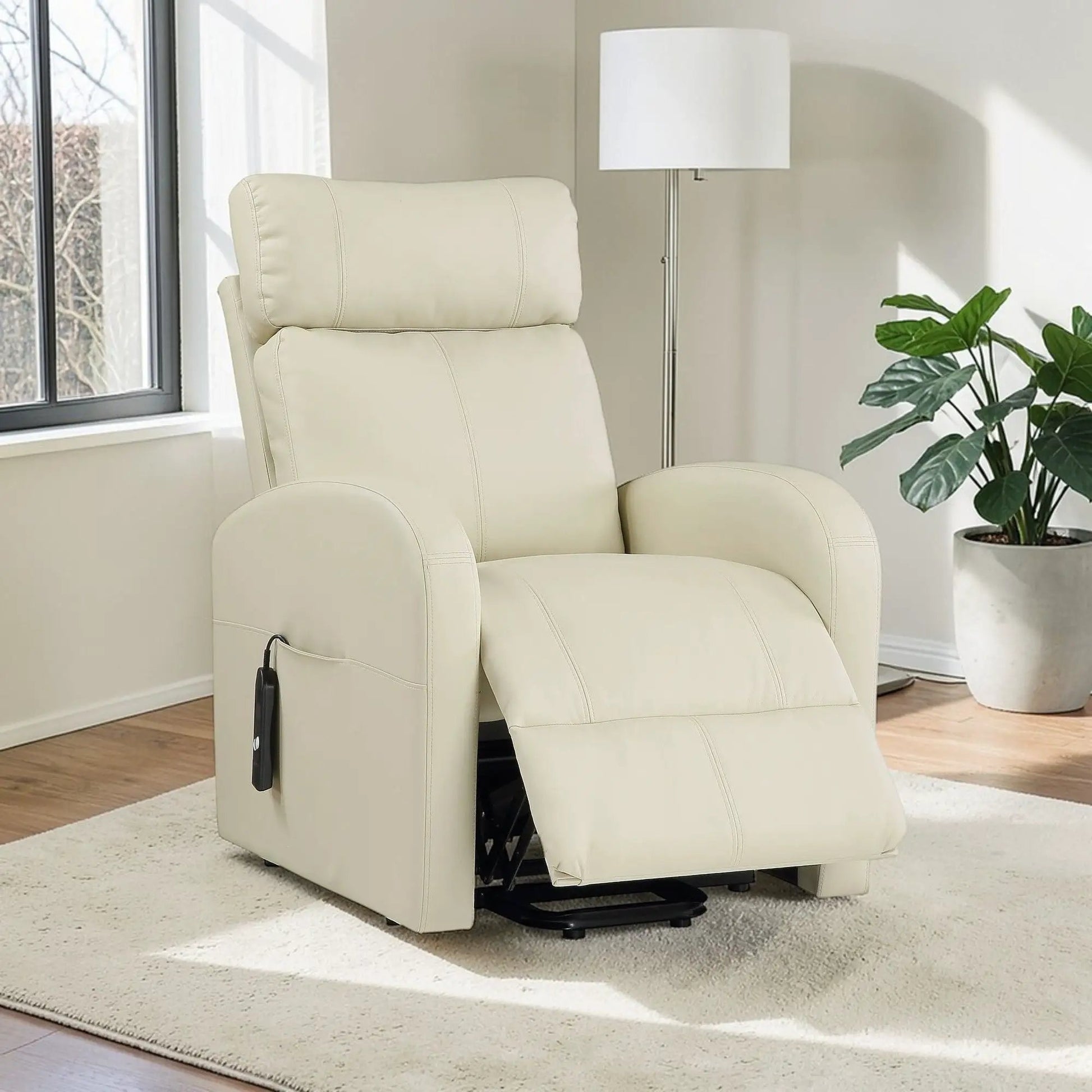 Ricardo power motion recliner with lift in beige leather, side control, Unique Piece Furniture on Tampa Home & Garden Store