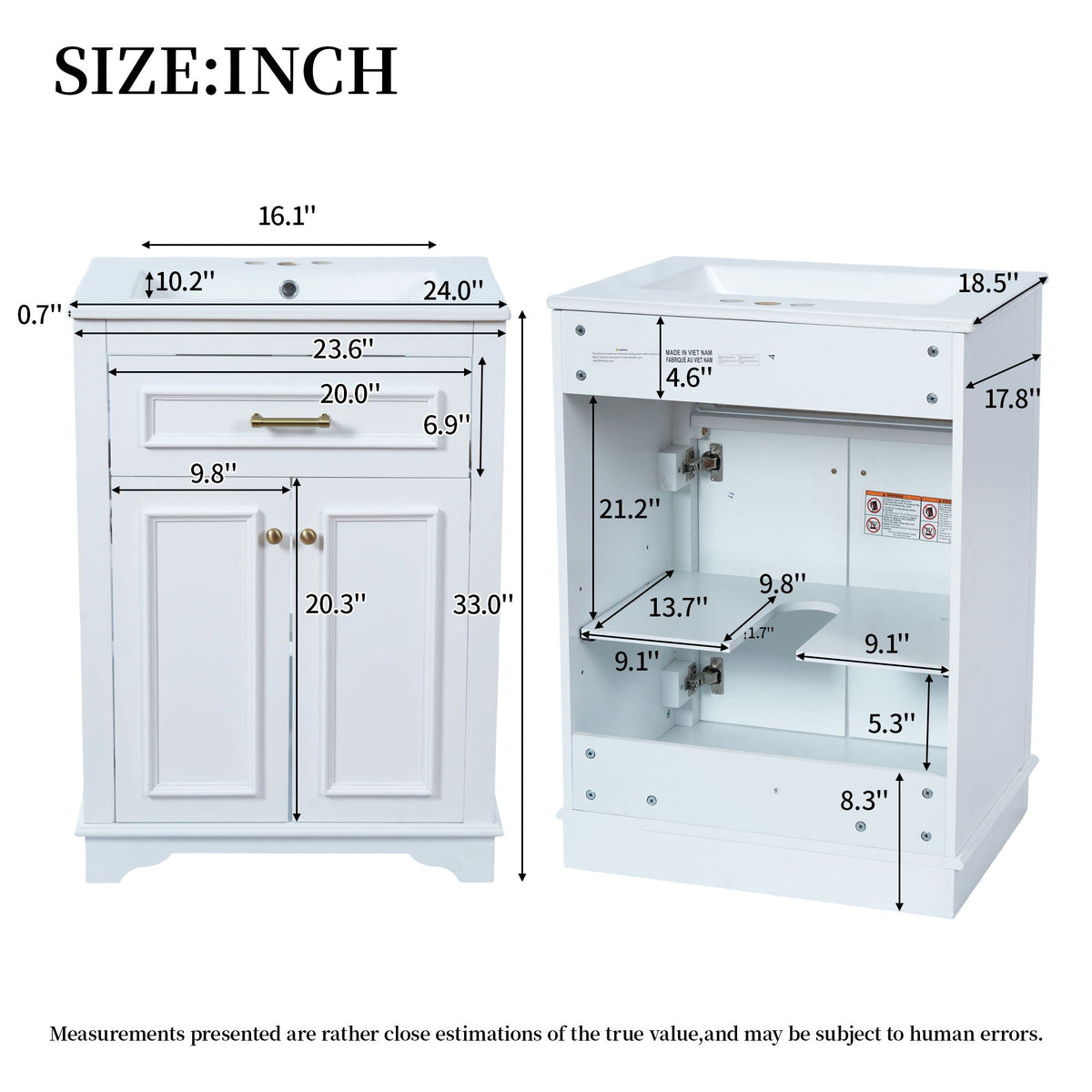 HouseOfZazla bathroom vanity with integrated white sink, storage cabinet, two doors on Tampa Home & Garden Store