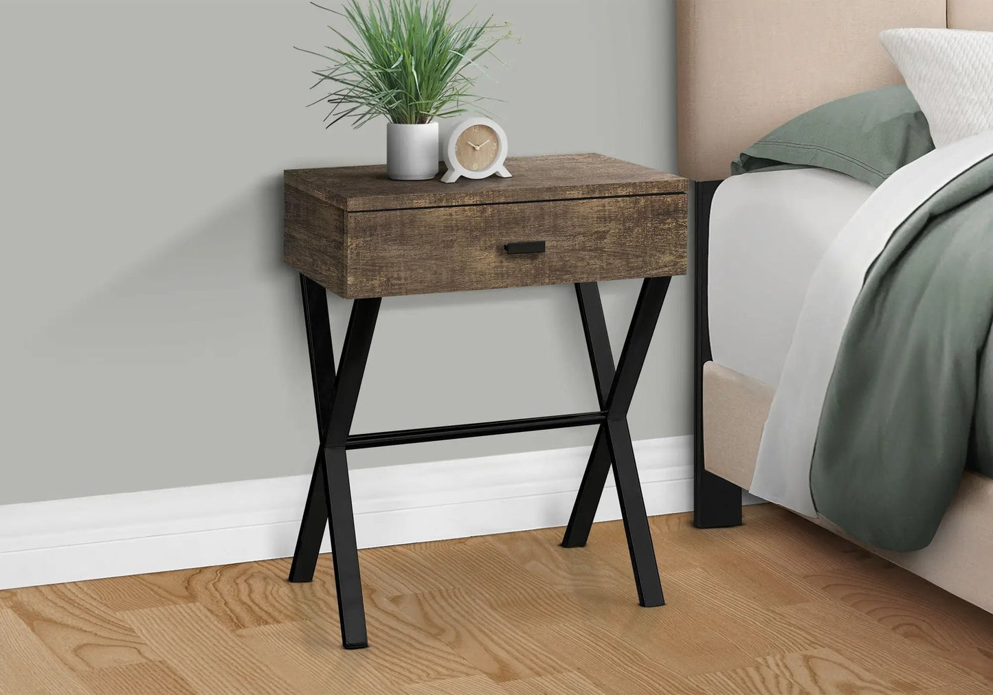 Accent Side X Table Storage Drawer Modern