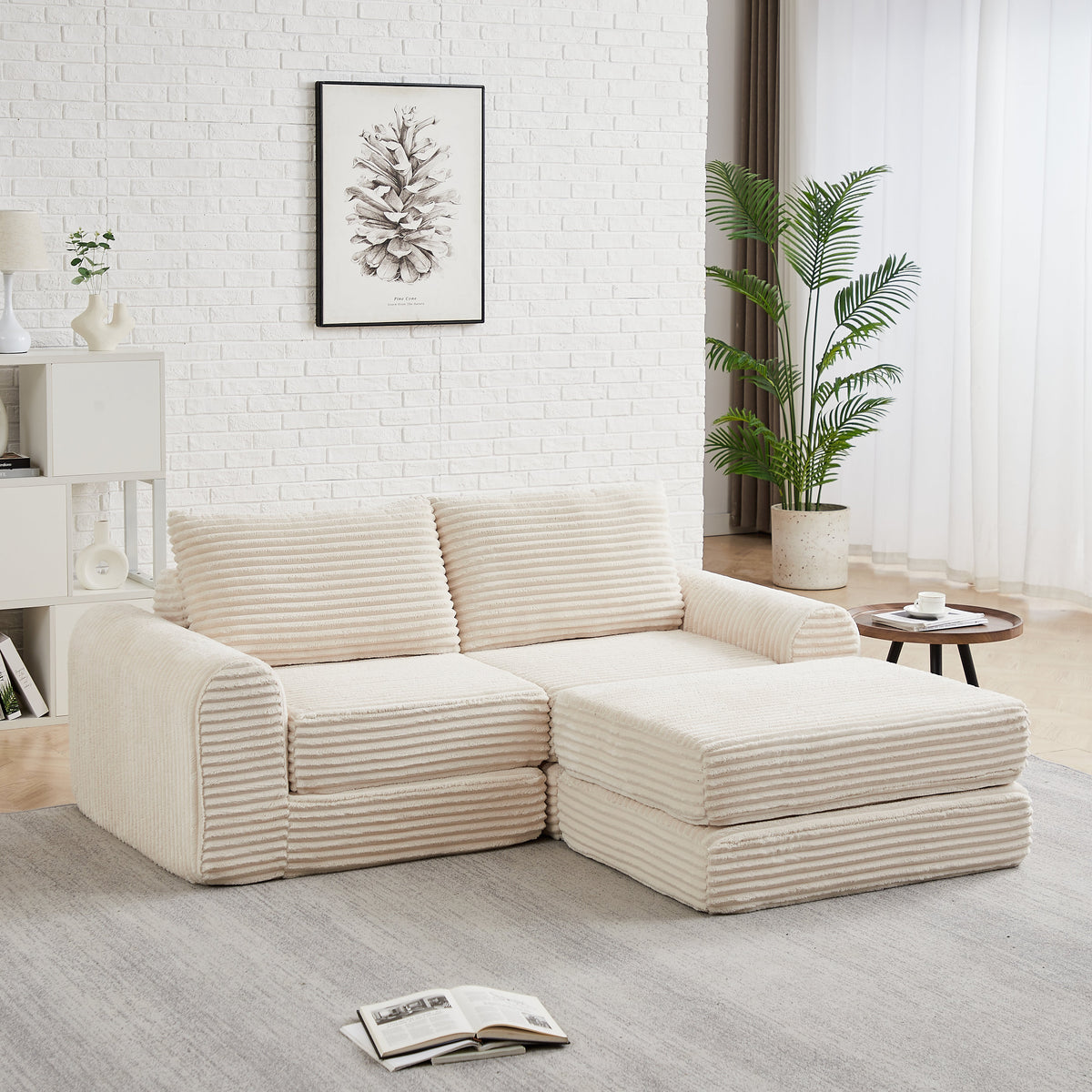 Minimalist Corduroy Sofa Bed and Throw Pillows