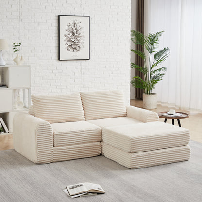 Minimalist Corduroy Sofa Bed and Throw Pillows