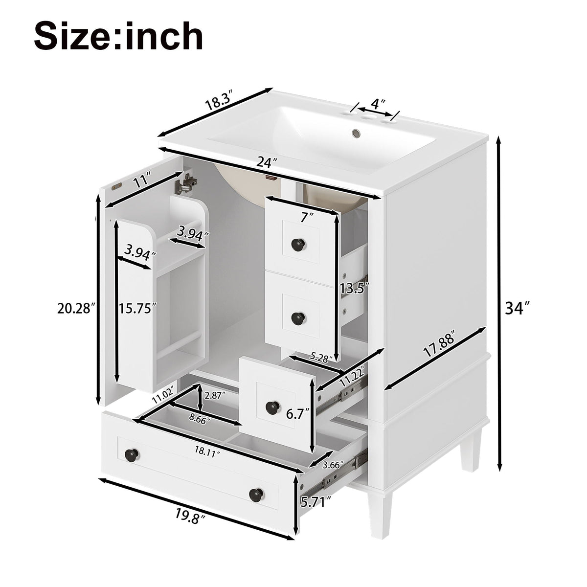 Bathroom Vanity with Integrated Basin and Soft Close Drawers HouseOfZazla color options on Tampa Home & Garden Store