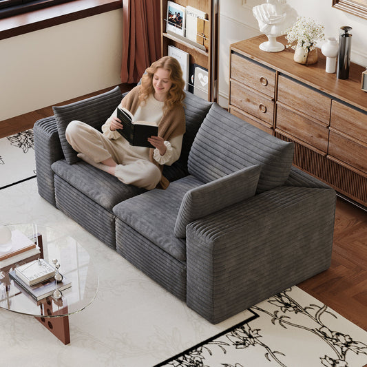 71-inch Cloud Sofa in Corduroy Fabric by HouseOfZazla with charcoal gray ribbed upholstery on Tampa Home & Garden Store