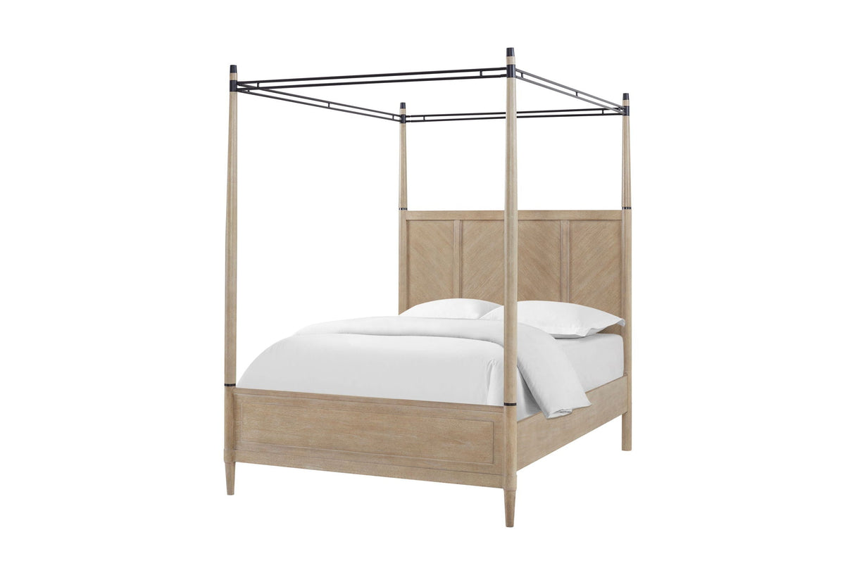 Queen canopy bed frame in sand wood with black metal rails by HouseOfZazla on Tampa Home & Garden Store