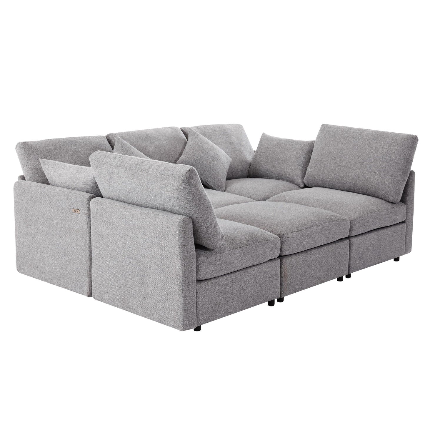 2-piece sectional sofa modular U-shaped with ottoman and USB ports in light gray fabric by HouseOfZazla on Tampa Home & Garden Store