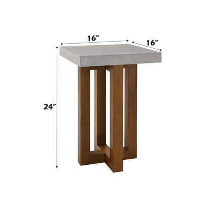 Keven Faux Concrete Top Table with wooden legs, 16x16 in, 24 in tall, HouseOfZazla on Tampa Home & Garden Store