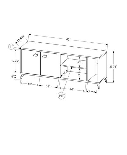 TV stand schematic with cabinets and open shelf, 60 inch long, modern by Unique Piece Furniture on Tampa Home & Garden Store