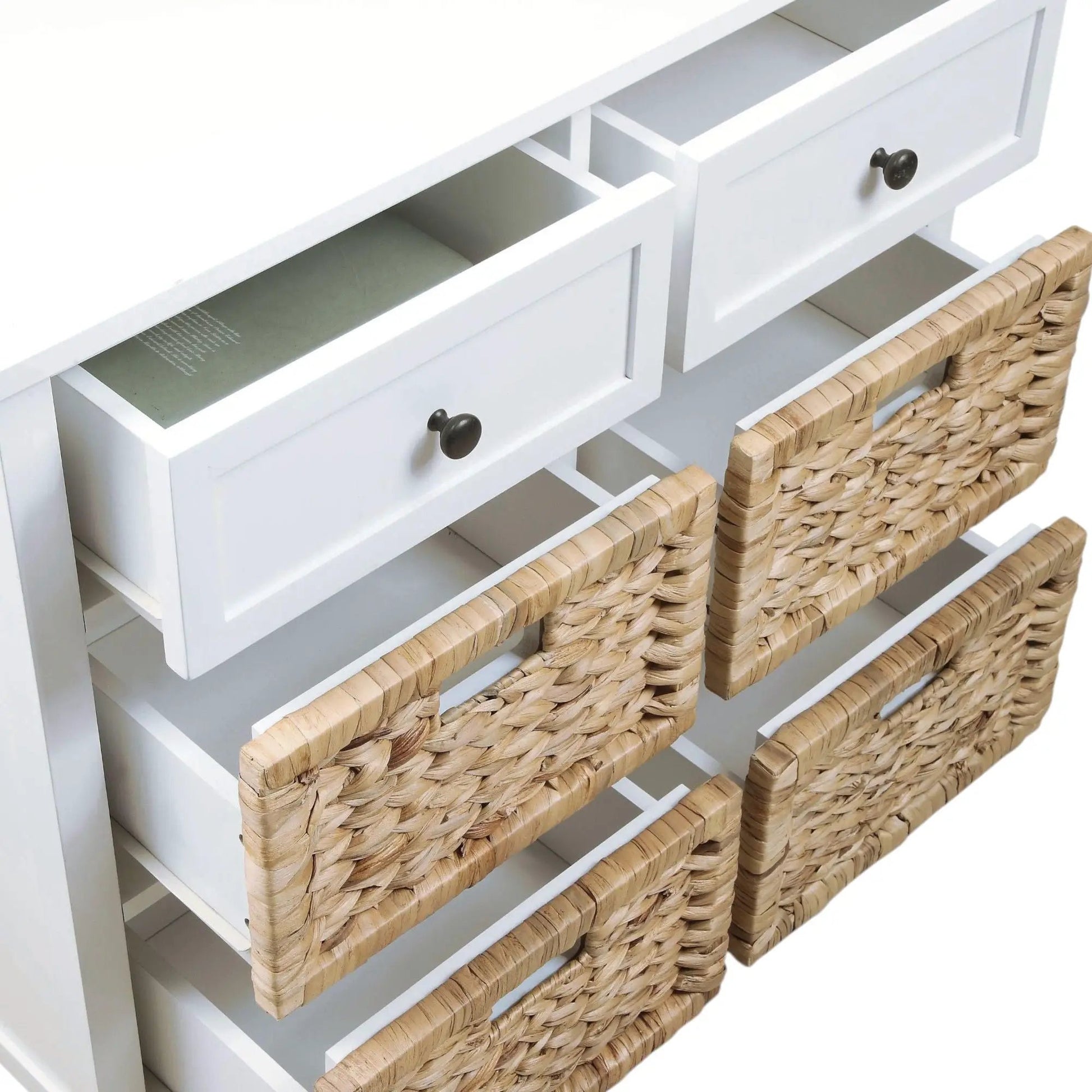 Flavius Console Cabinet white finish with wicker baskets by Unique Piece Furniture on Tampa Home & Garden Store