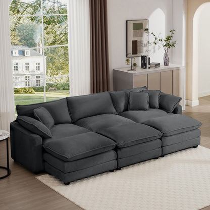 Modern oversized modular sofa with ottoman in slate gray fabric, deep seating, low back 2-piece on Tampa Home & Garden Store