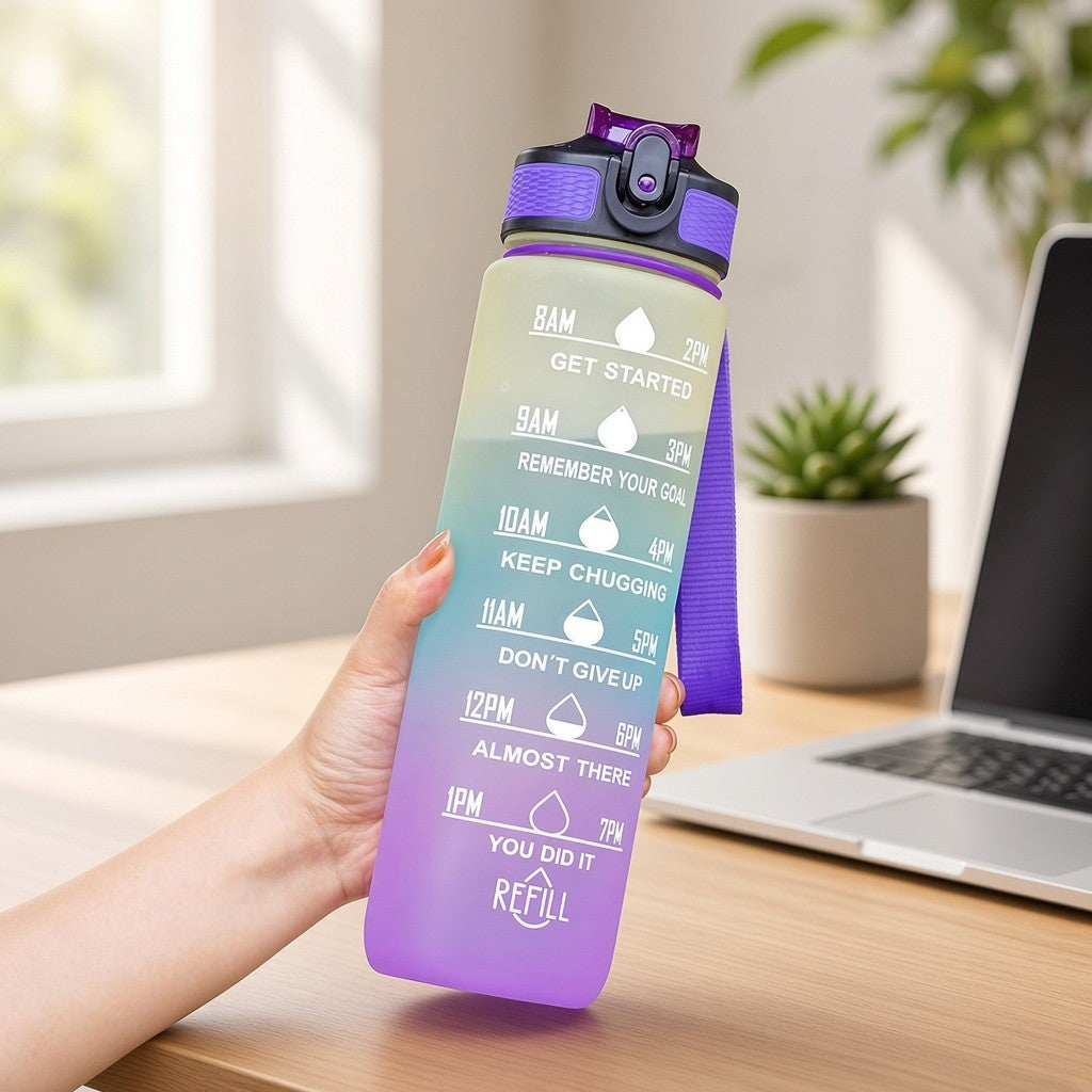 32 oz Gradient Water Bottle with Straw and Motivational Time Markers by Shaketea on Tampa Home & Garden Store