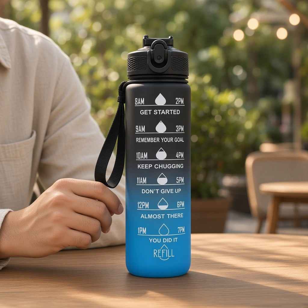 32 Oz Gradient Water Bottle with Straw and Time Goals