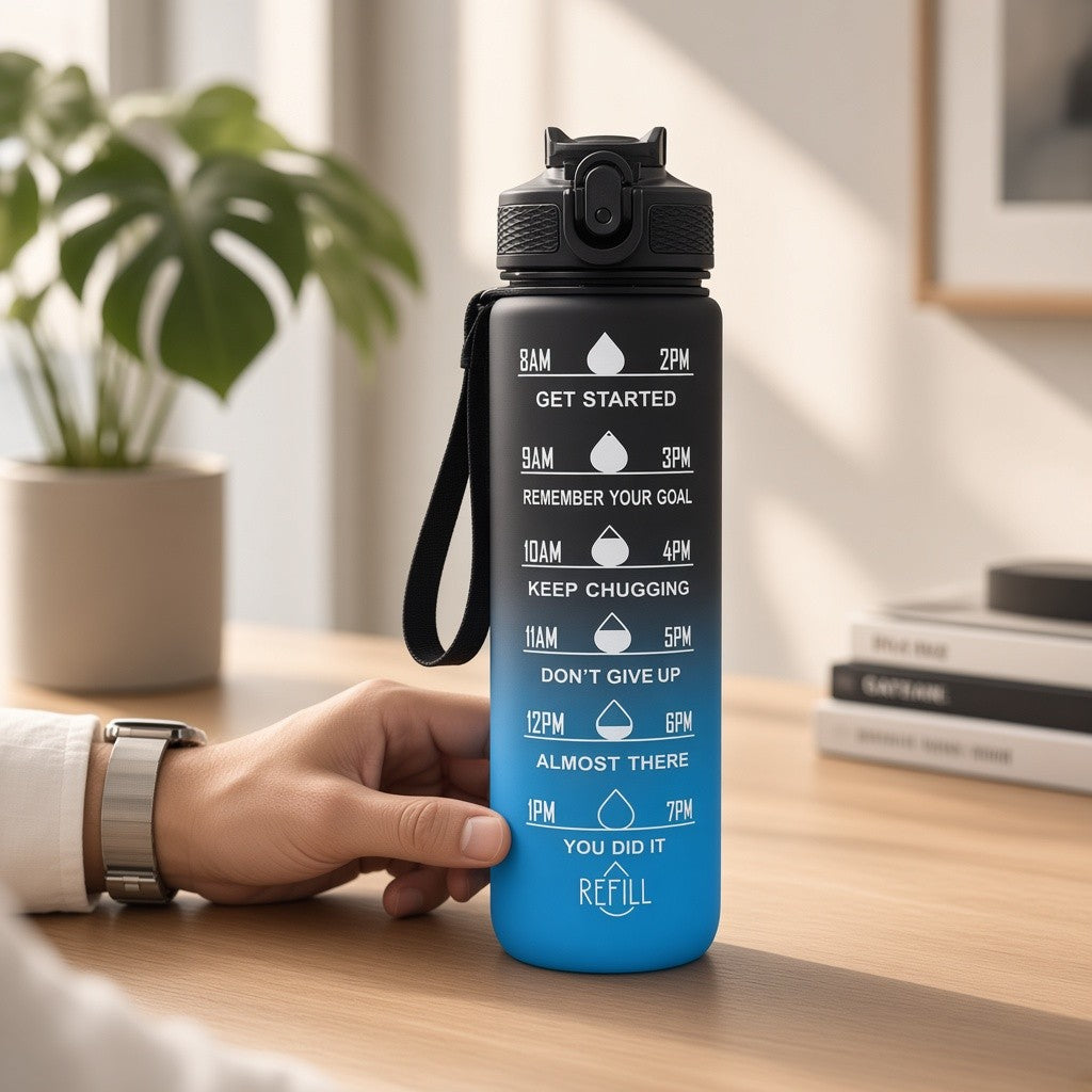 32 Oz Gradient Water Bottle with Straw and Time Goals