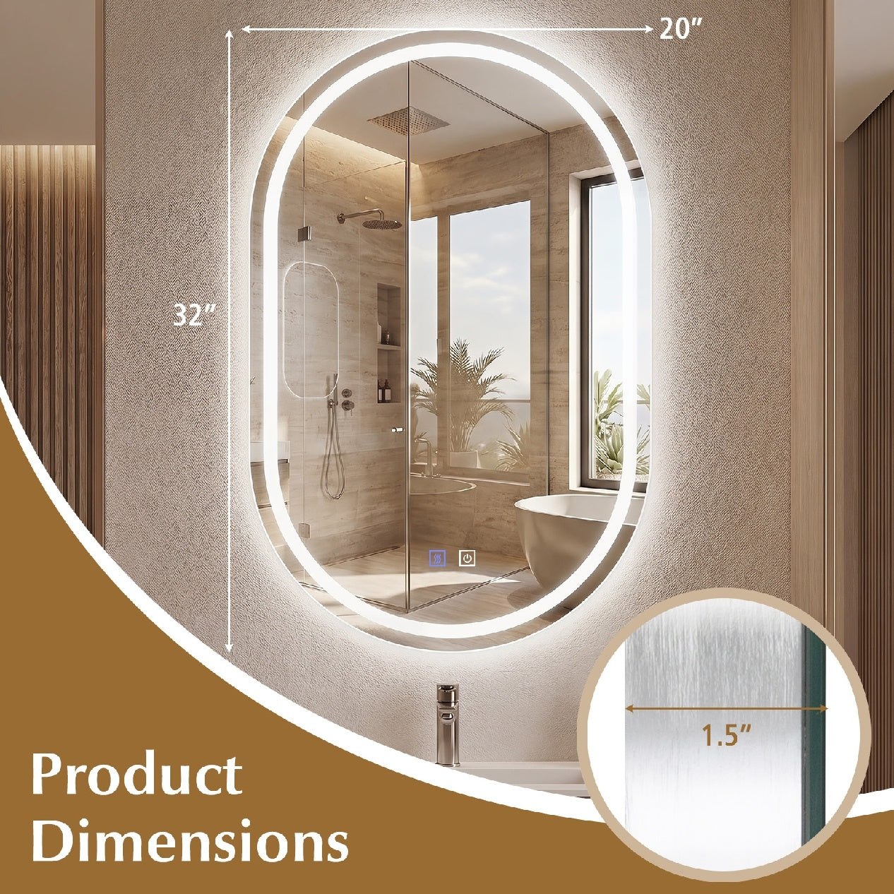 Oval LED Bathroom Mirror DirectDeals 32x20 in with dimming and defogger, backlit edge on Tampa Home & Garden Store