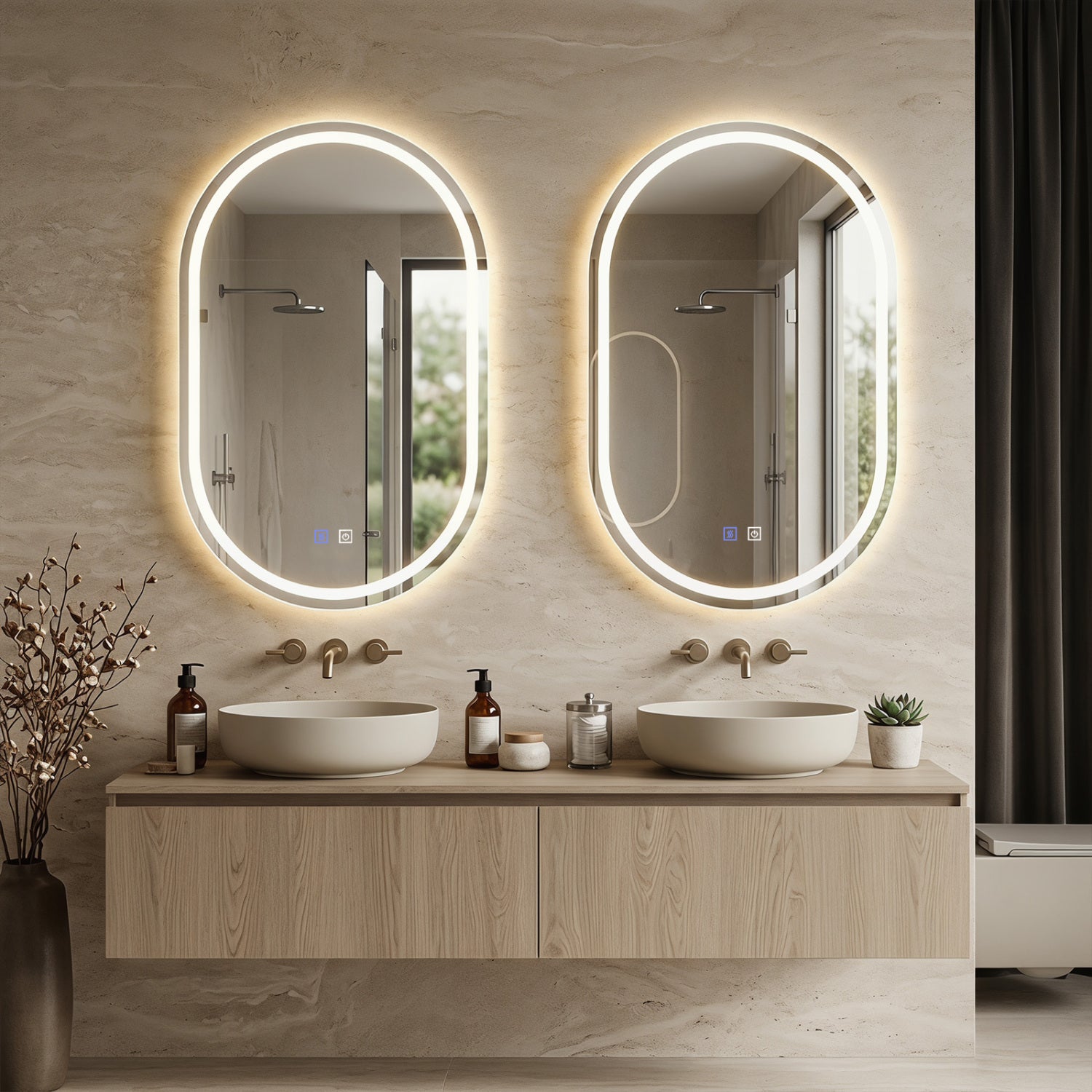 Oval LED bathroom mirrors 32x20 inches with dimming and defogger, pair, DirectDeals on Tampa Home & Garden Store