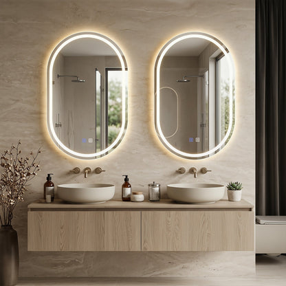 Oval LED bathroom mirrors 32x20 inches with dimming and defogger, pair, DirectDeals on Tampa Home & Garden Store