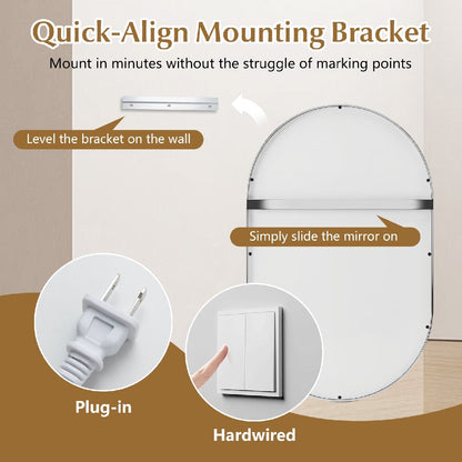 Oval LED bathroom mirror 32x20in by DirectDeals, dimming defogger, shown with mounting bracket on Tampa Home & Garden Store