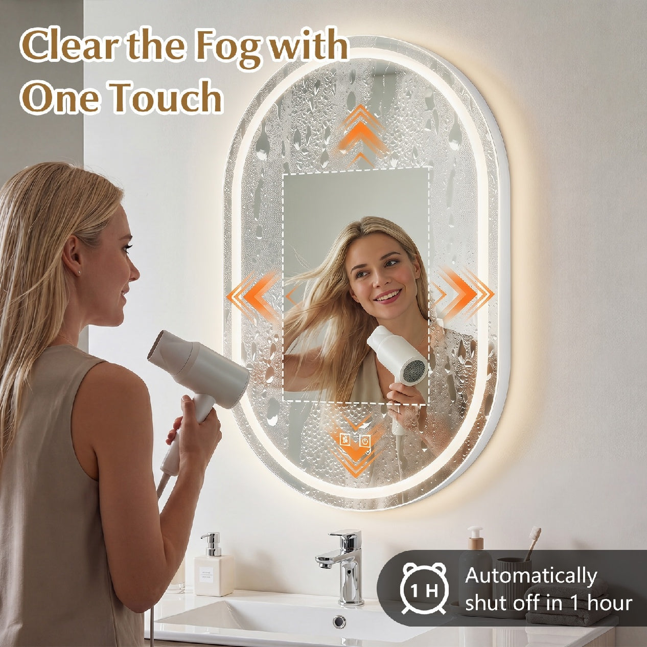 Oval LED Bathroom Mirror 32x20 with dimming and defogger DirectDeals LED backlit frame on Tampa Home & Garden Store
