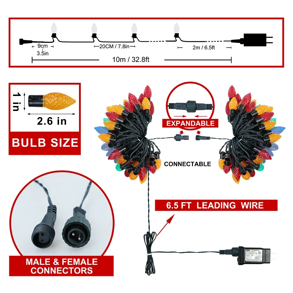 33 Foot LED C-9 Multifunction Light Set - Multicolor - Tampa Home & Garden Store