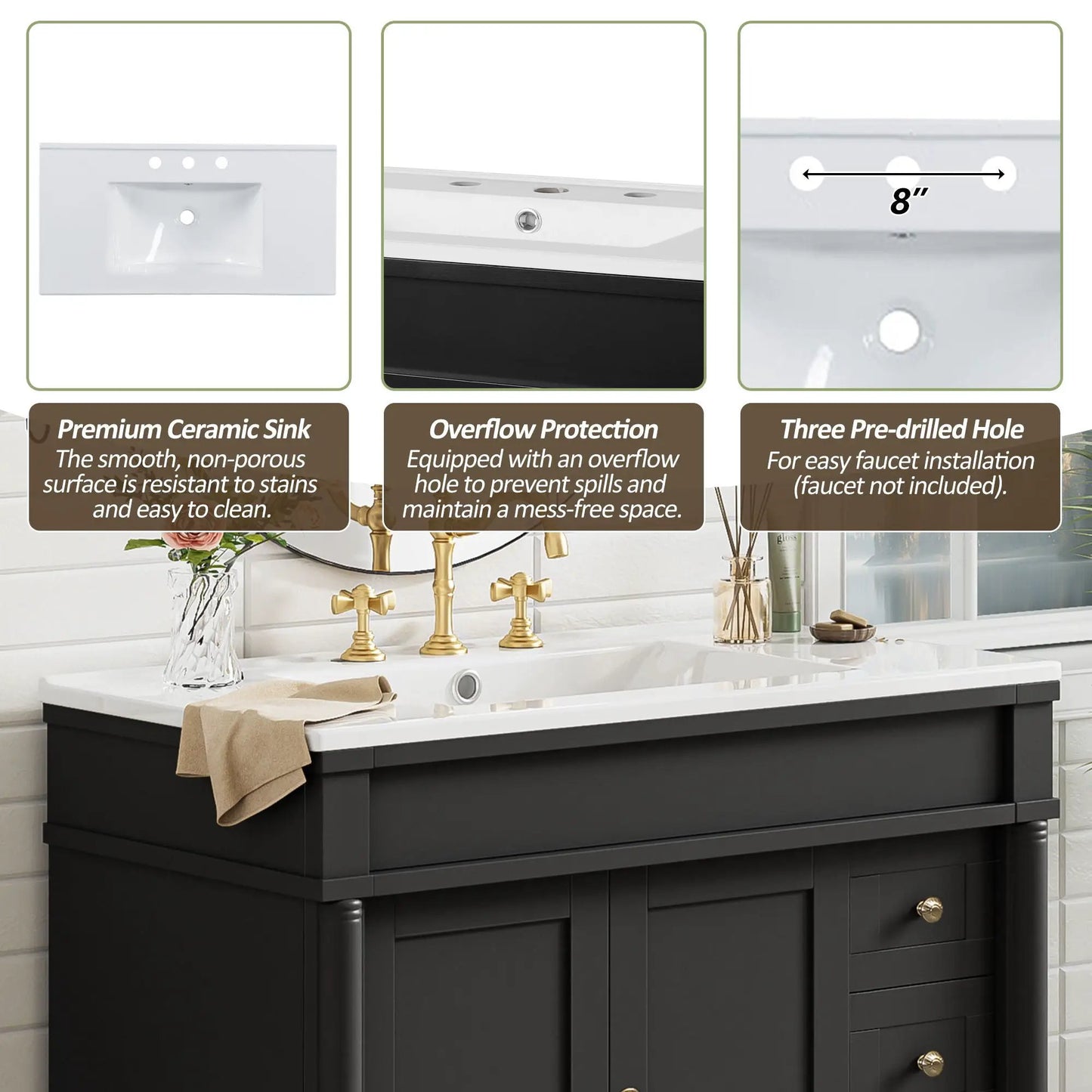 Bathroom Vanity With Ceramic Sink and Soft Close