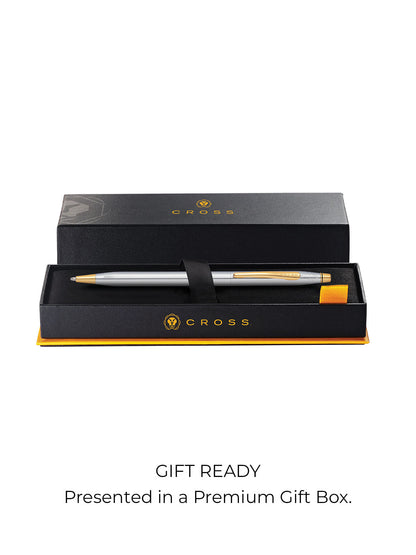 Cross Classic Century Medalist ballpoint pen in silver with gold trim in a premium gift box on Tampa Home & Garden Store