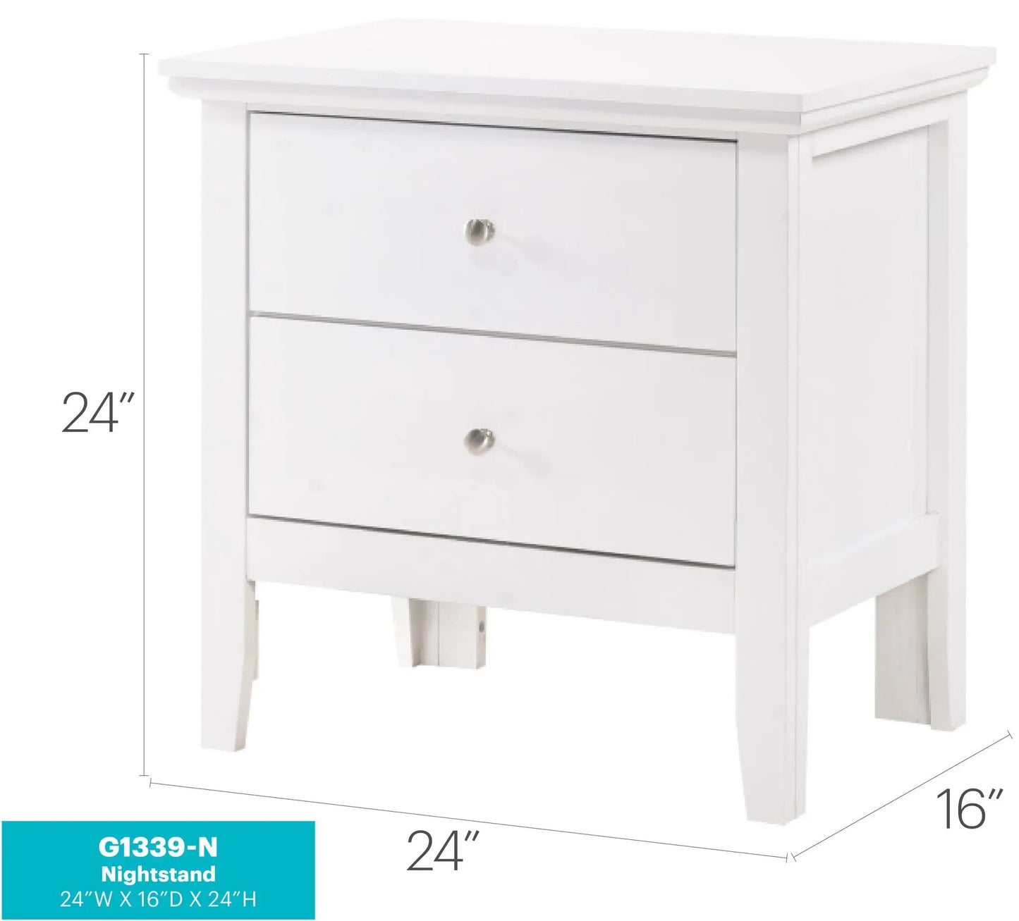 English Dovetailed Drawers Nightstand, white finish with chrome knobs, 2-drawer nightstand on Tampa Home & Garden Store