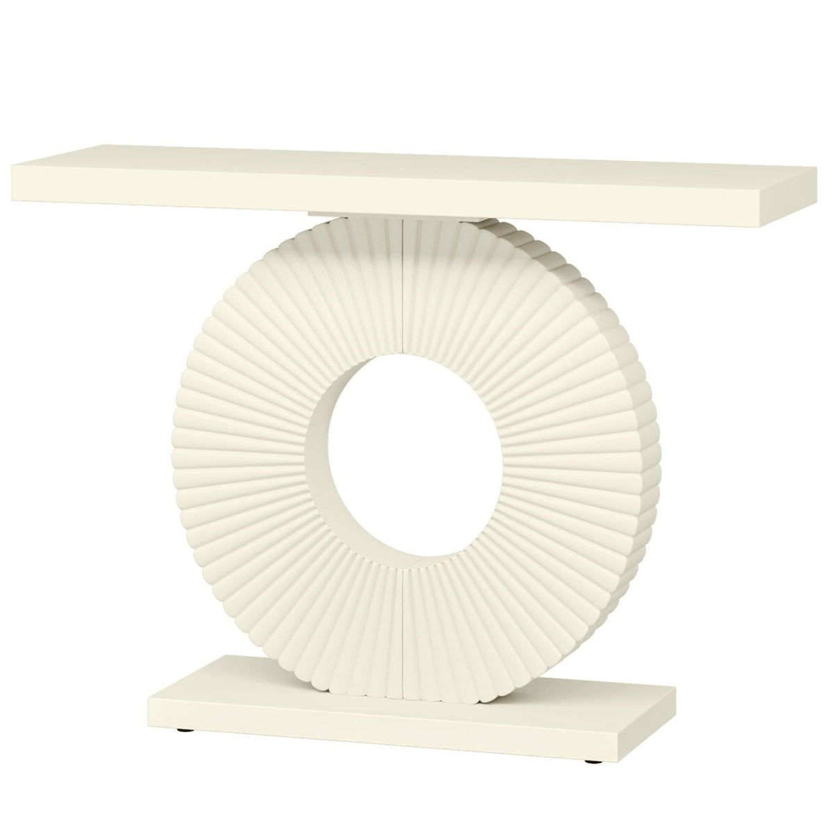 Modern Console Table by HouseOfZazla with sculptural circular ribbed base ivory finish on Tampa Home & Garden Store