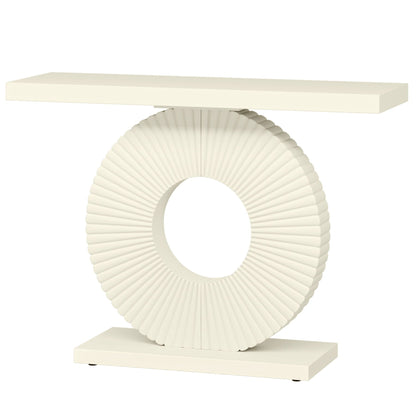 Modern Console Table by HouseOfZazla with sculptural circular ribbed base ivory finish on Tampa Home & Garden Store