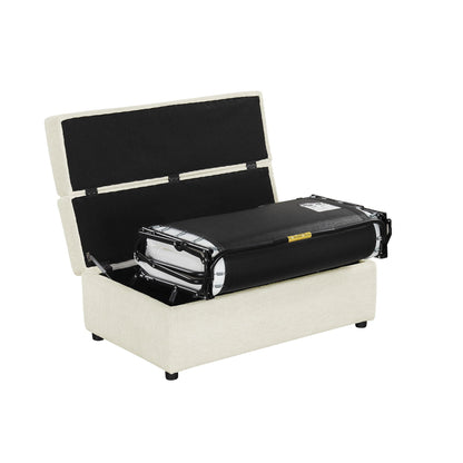 Twin Size Folding Ottoman Sleeper Bed beige upholstery, open frame with black mattress on Tampa Home & Garden Store