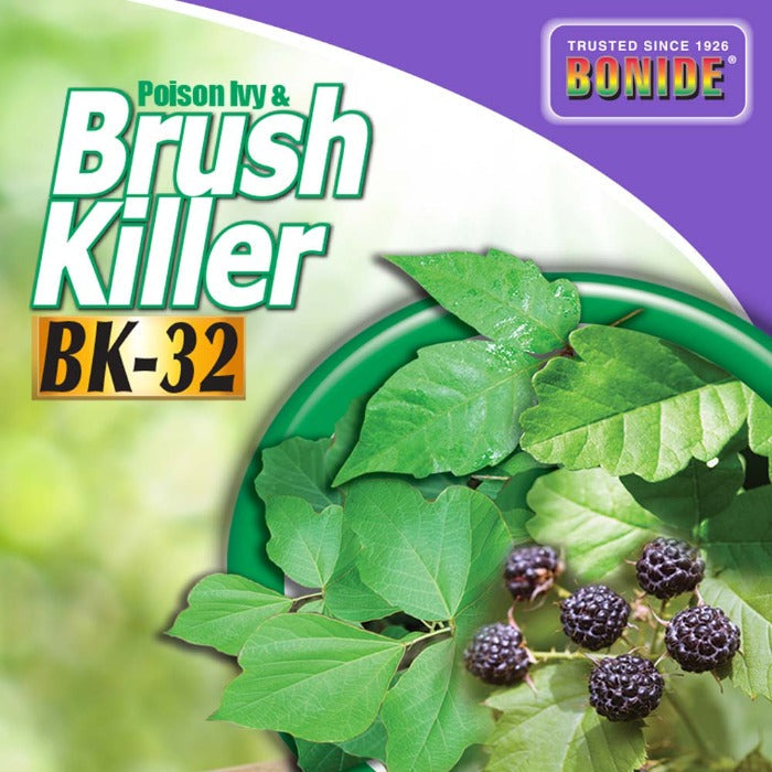 Brush Killer BK-32 liquid herbicide packaging by Bonide with poison ivy leaves on Tampa Home & Garden Store