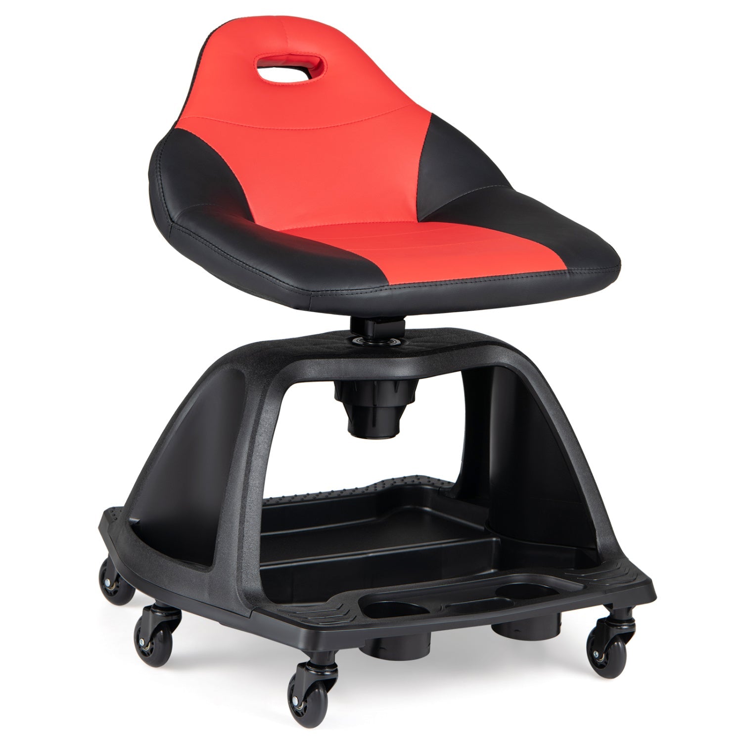 Rolling mechanic stool with backrest, red/black upholstery and tool tray, 330 lb DirectDeals on Tampa Home & Garden Store