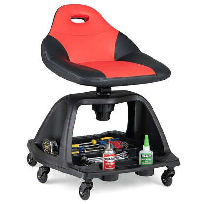 DirectDeals rolling mechanic stool with backrest and tool tray in red/black, 330 lb capacity on Tampa Home & Garden Store