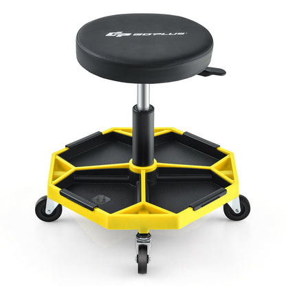 Taburete neumático con ruedas para mecánico con capacidad de 150 kg y asiento acolchado - Negro