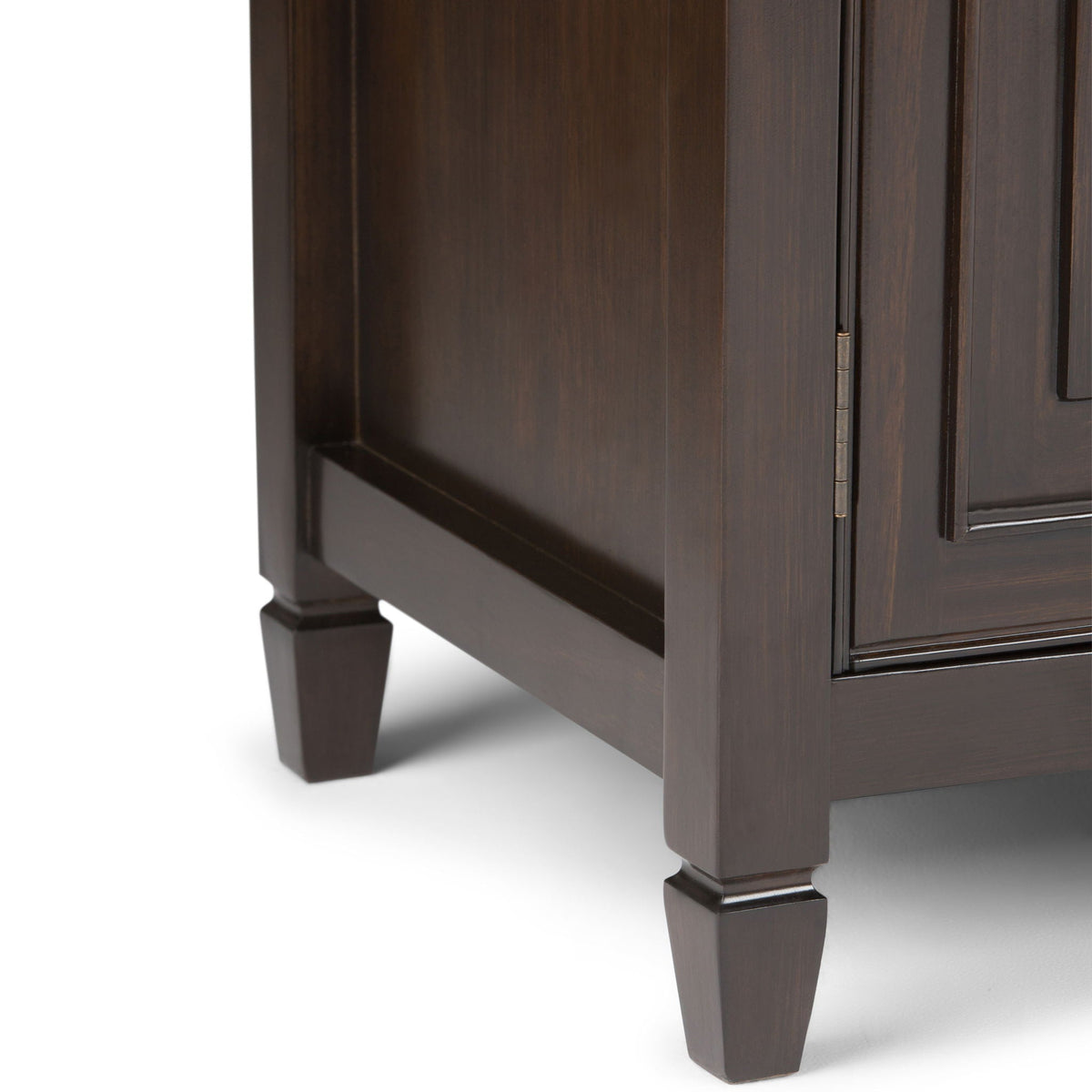 Sturdy solid wood TV stand with wide storage in dark espresso finish; tapered legs on Tampa Home & Garden Store