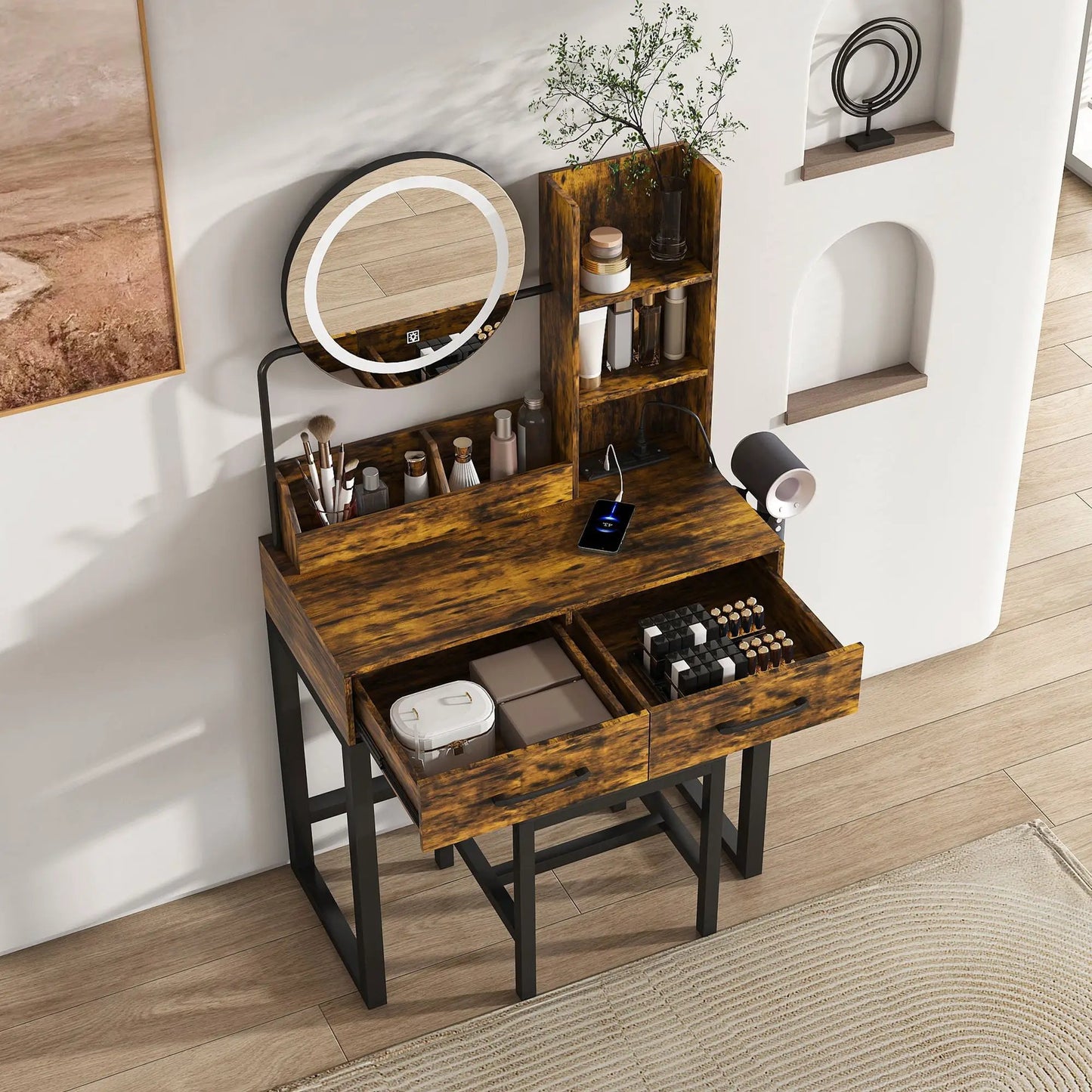 Makeup Vanity Table With LED Lights and USB Ports