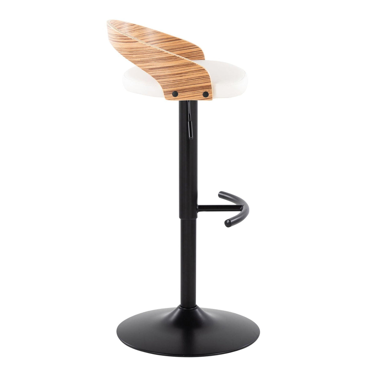 HouseOfZazla adjustable swivel barstool with cushioned white seat and woodgrain curved back on Tampa Home & Garden Store