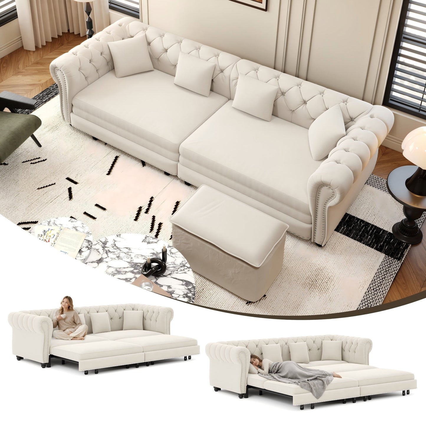 Designer Velvet Chesterfield Sofa and Bed