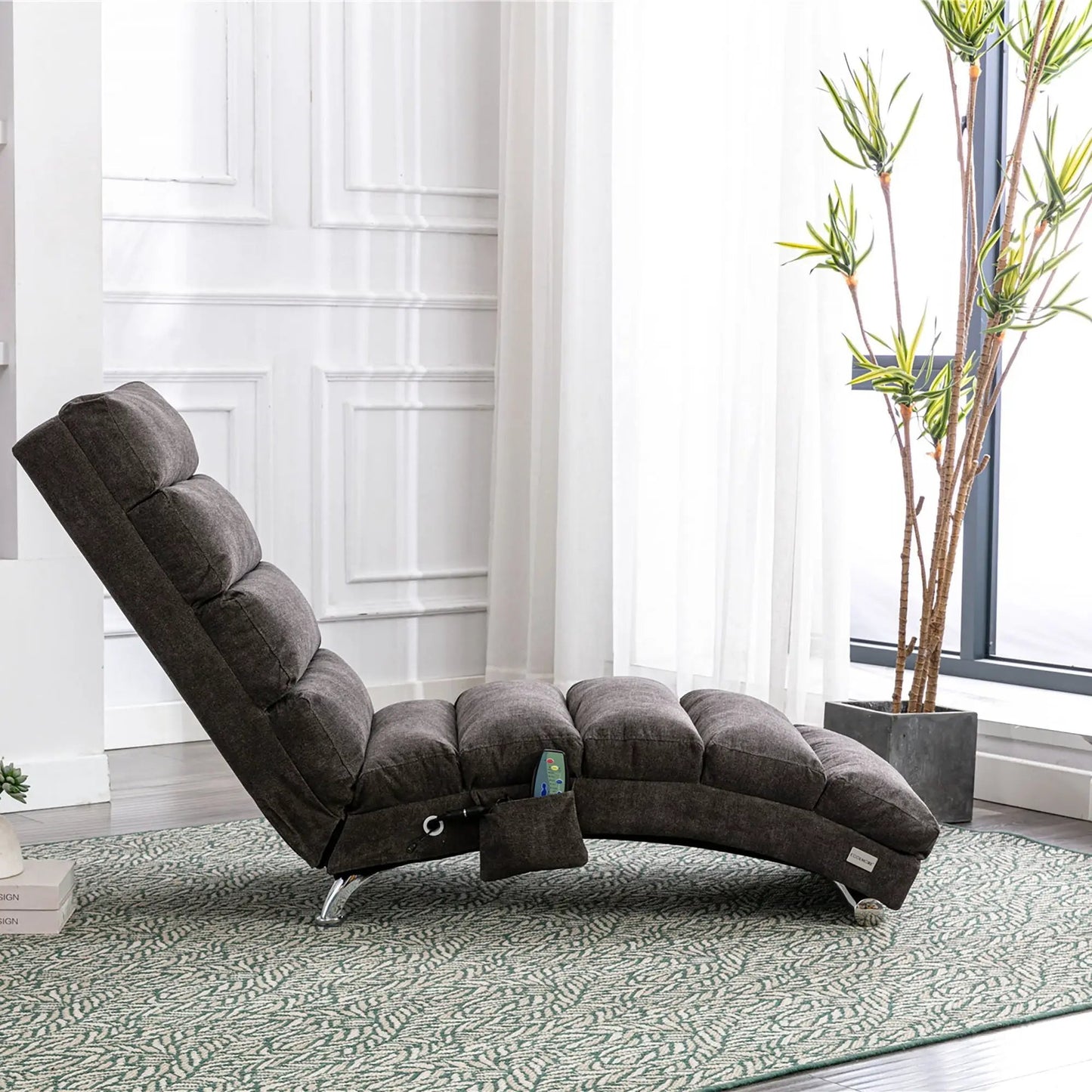 Massage chaise lounge indoor with remote control, dark gray upholstery, ergonomic lounger on Tampa Home & Garden Store