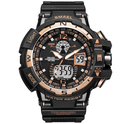 Sport watch Stevvex with LED digital quartz display black/rose-gold bezel water resistant 50M on Tampa Home & Garden Store
