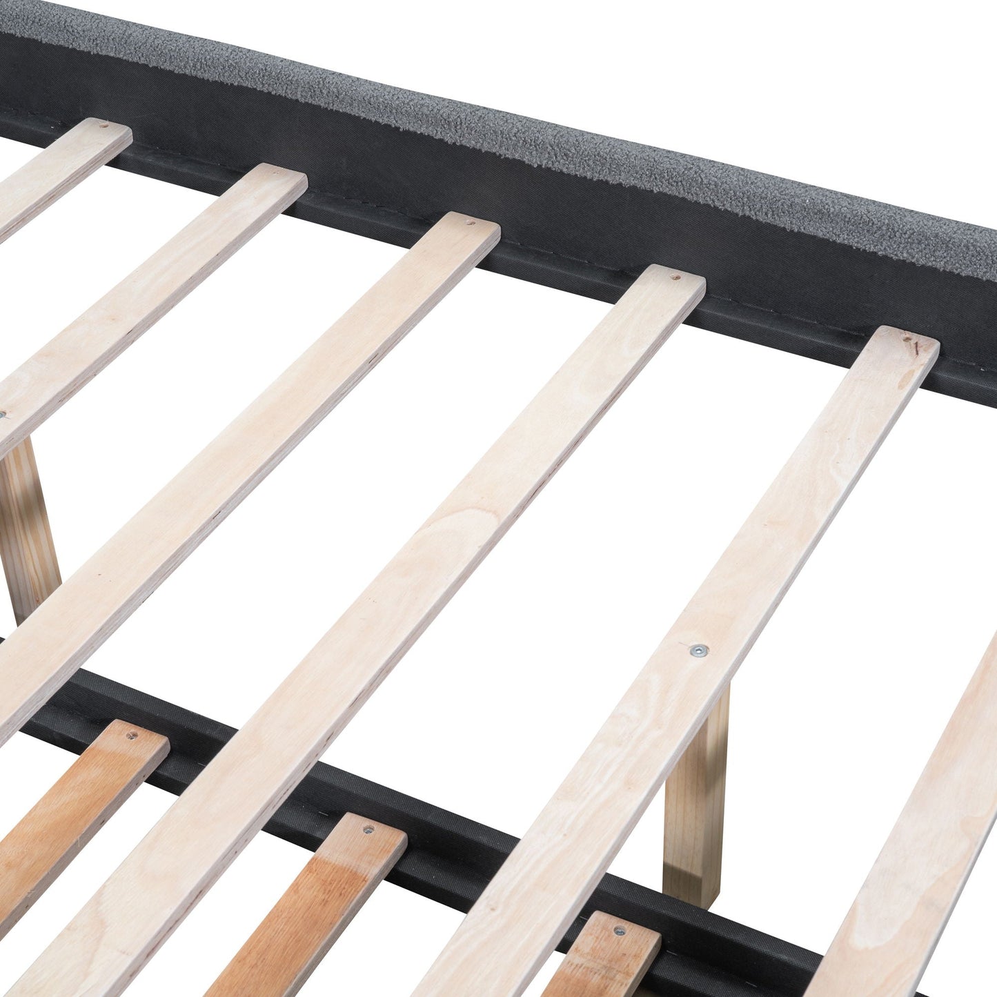 Upholstered Platform Bed With Trundle with light wood slats and black fabric frame on Tampa Home & Garden Store