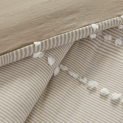 King 3 Piece Cotton Yarn-Dyed Duvet Cover Set with Tufted Chenille Taupe Stripes on Tampa Home & Garden Store
