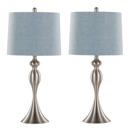 Ashland Contemporary Table Lamp Set of 2 by HouseOfZazla with blue-gray fabric shades and brushed nickel bases on Tampa Home & Garden Store