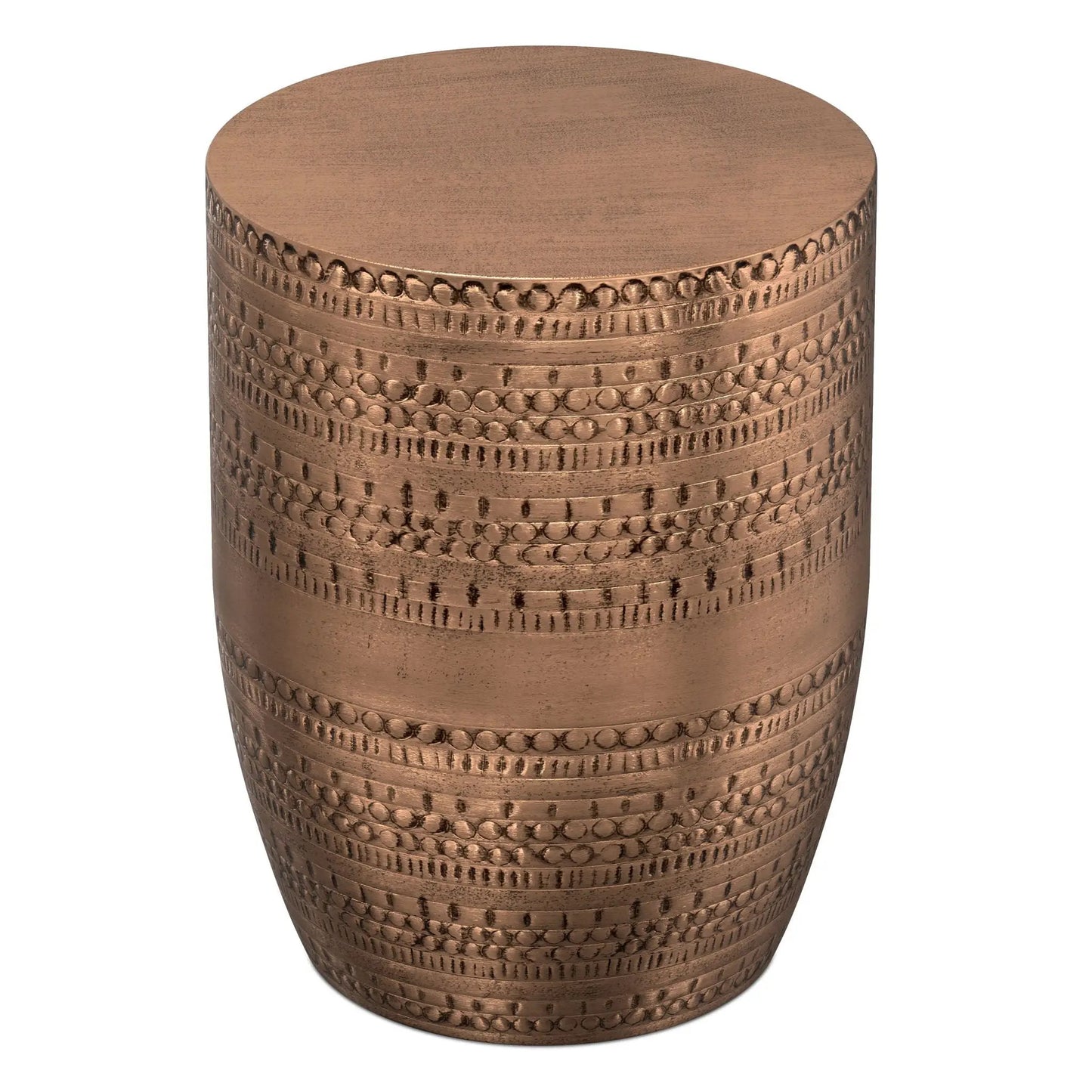Johnsen Handcrafted Large Metal Accent Table, copper bronze finish with hammered texture on Tampa Home & Garden Store