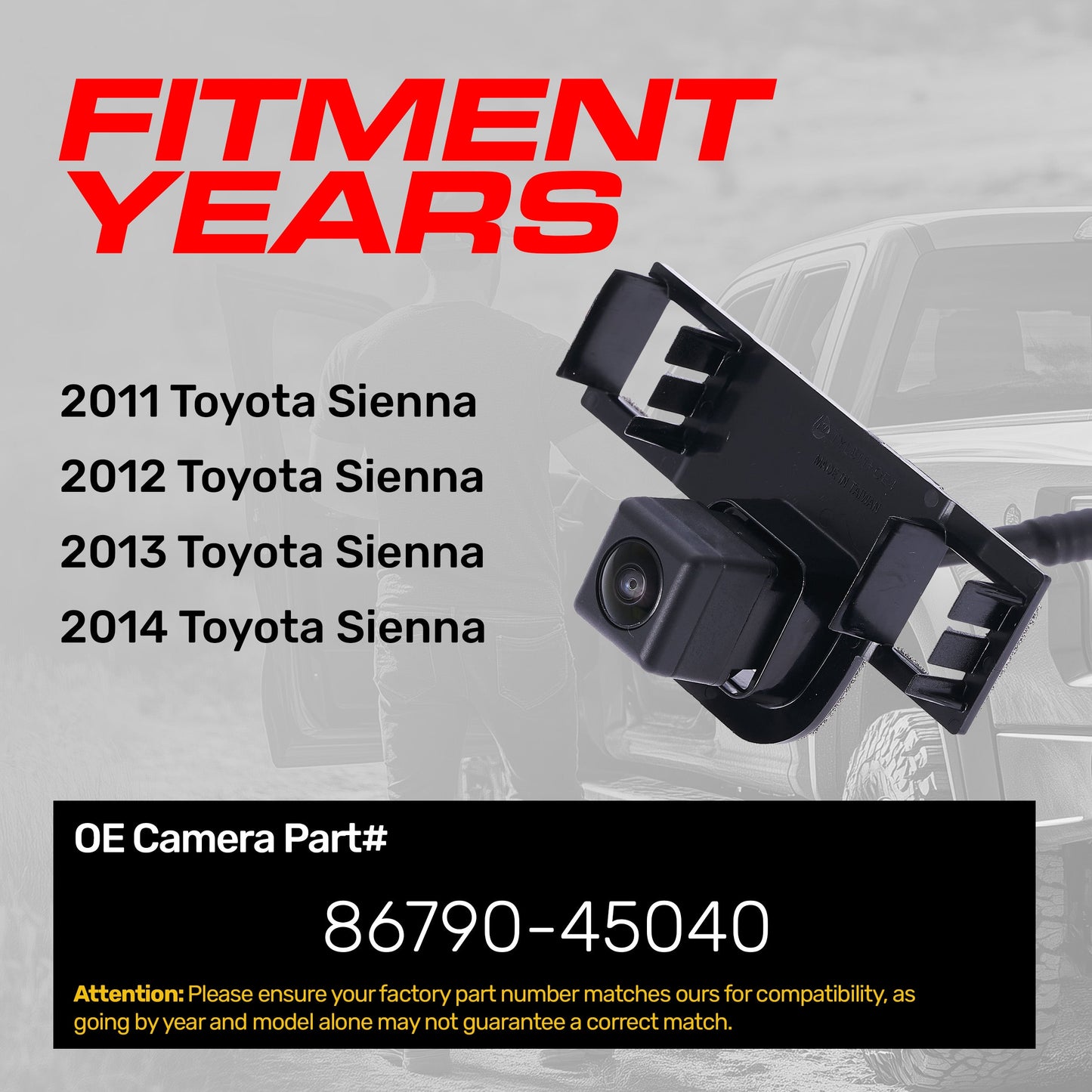 Backup camera OEM replacement for Toyota Sienna 2011–2014, part 86790-45040 on Tampa Home & Garden Store