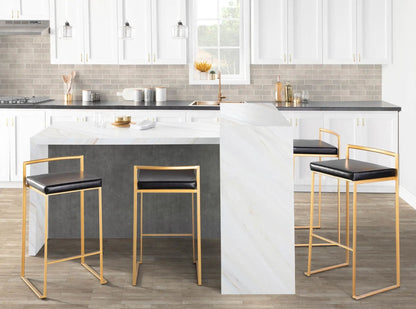 Fuji barstool set by Unique Piece Furniture, gold frames and black seats, 4 stools on Tampa Home & Garden Store