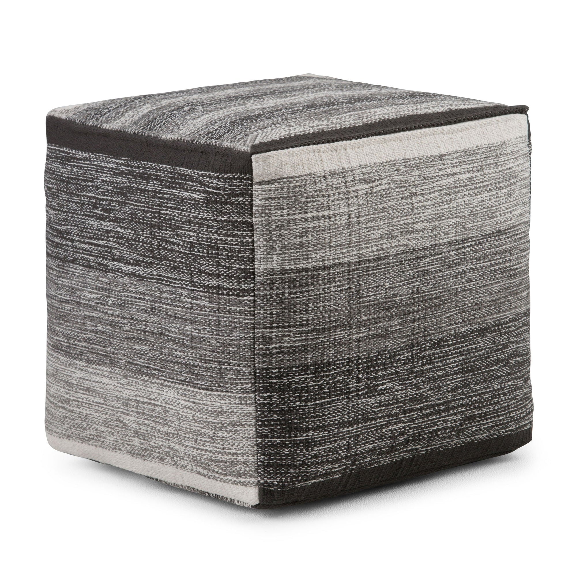 Naya upholstered cube pouf hand woven fabric grey accent ottoman Unique Piece Furniture on Tampa Home & Garden Store