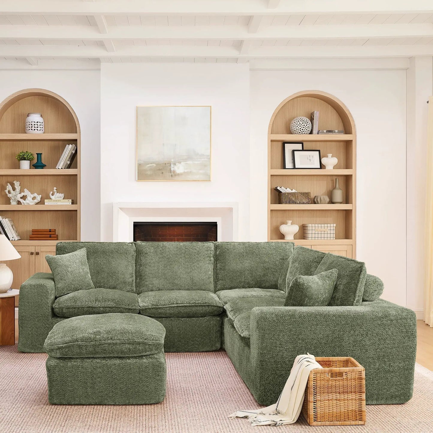 Green fabric sectional sofa with movable ottoman, 3-piece set by Unique Piece Furniture on Tampa Home & Garden Store