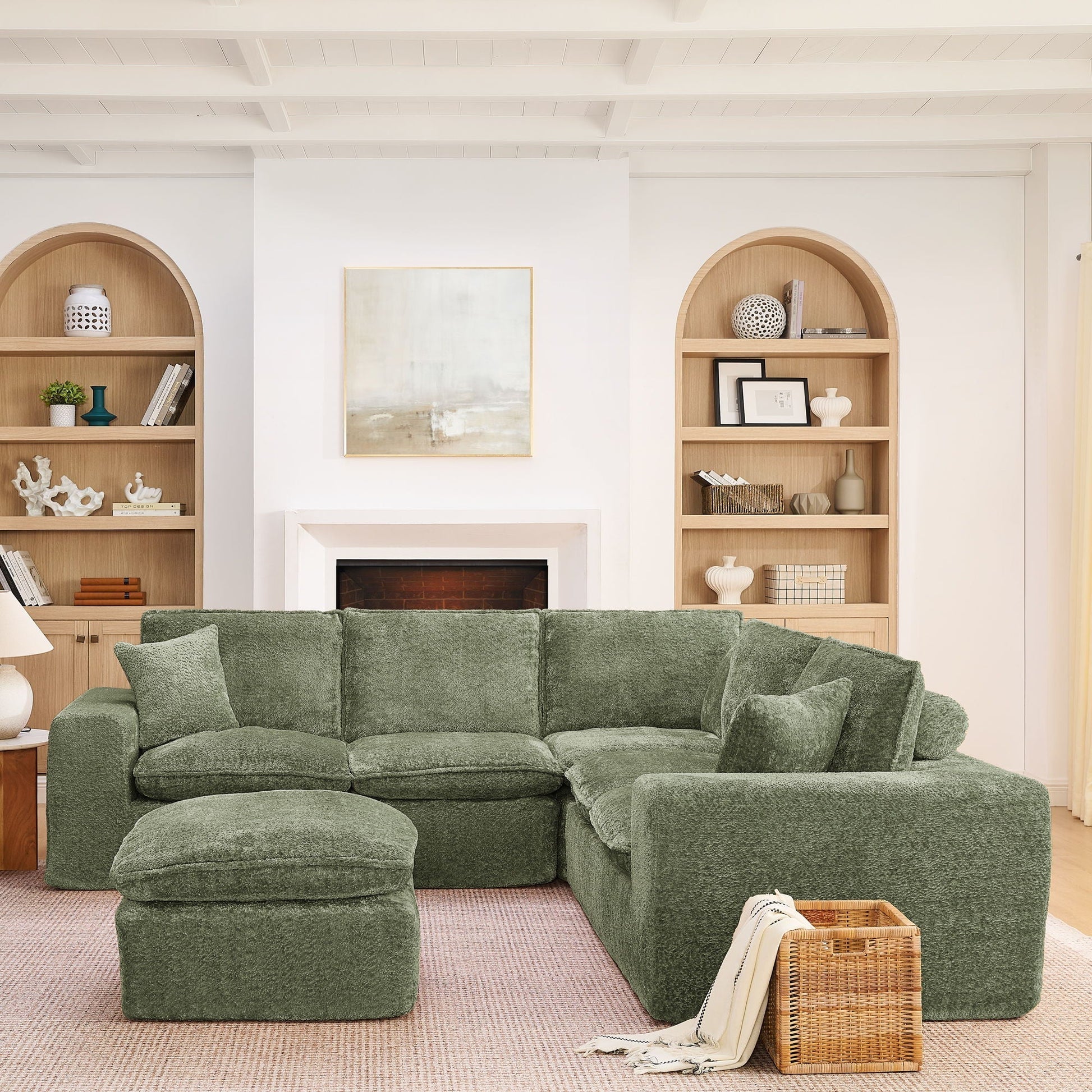 HouseOfZazla 3-piece sectional sofa with moveable ottoman in emerald green textured fabric on Tampa Home & Garden Store